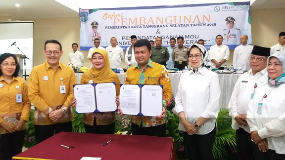 Kegiatan penandatanganan kerjasama UHC bersama Pemkot Tangsel di Kampus Universitas Pamulang, Jumat (14/12/2018).