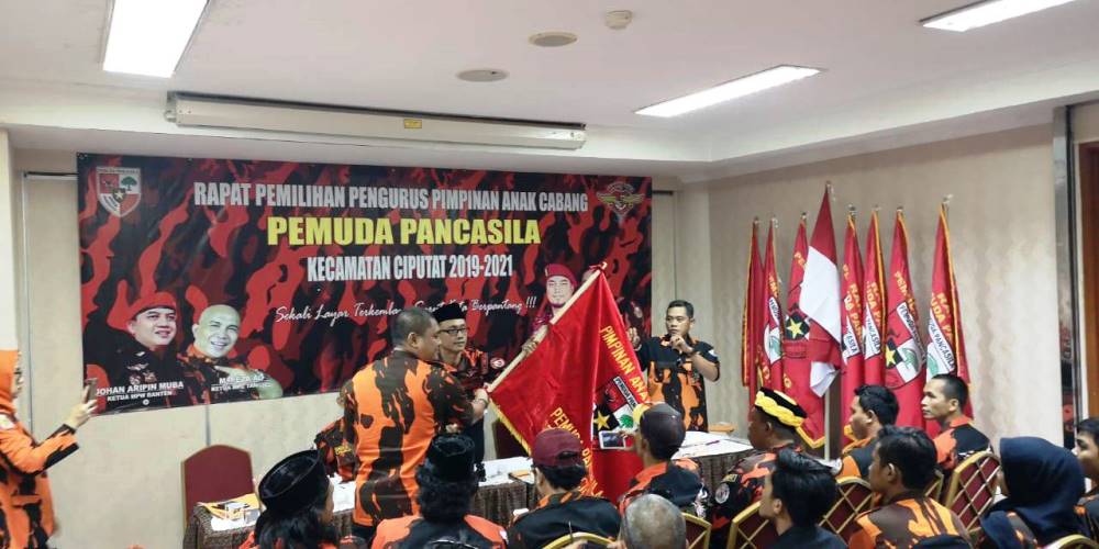 Kegiatan organisasi pemuda pancasila PP di Universitas Terbuka Convention Center (UTCC), Pondok Cabe, Tangsel, Sabtu (23/2/2019).