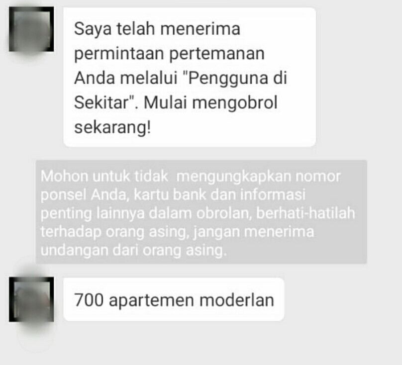 Komunikasi wanita berinisial S dengan pria hidung belang di media sosial MiChat,.