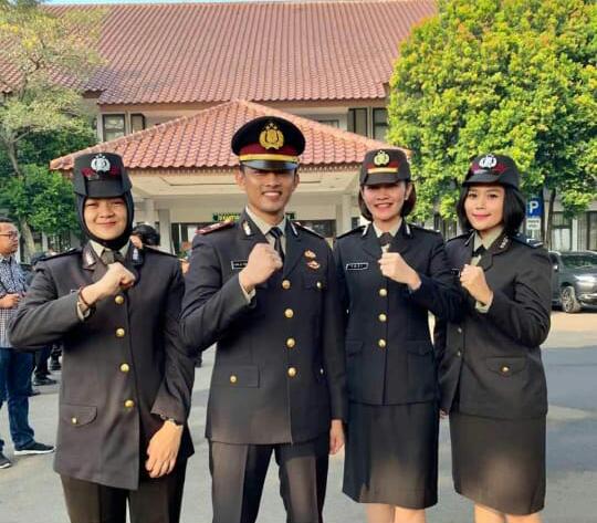 Personil Polisi di upacara Peringatan Hari Bhayangkara Ke-73 di, Pamulang, Tangsel, Rabu (10/7/2019).