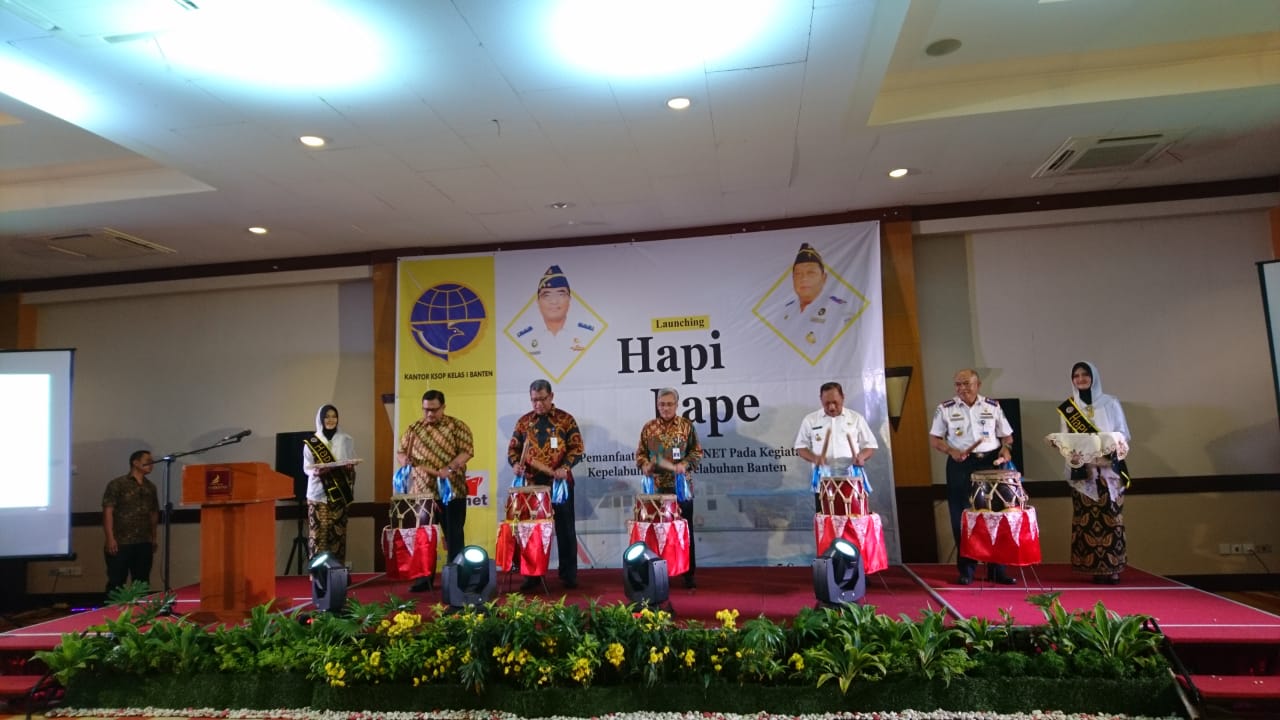 Kegiatan peluncuran aplikasi Hapi Pape (harmonisasi inaportnet dalam pelayanan pelabuhan) di Kantor Syahbandar dan Otoritas Pelabuhan (KSOP) Banten.