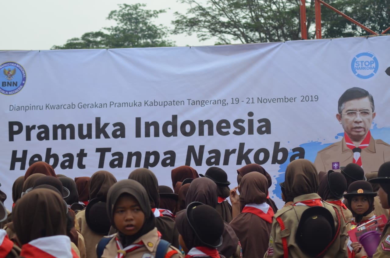 Kegiatan perkemahan Geladian Pimpinan Regu Gerakan Pramuka Kwartir Cabang Kabupaten Tangerang di Bumi Perkemahan Kitri Bakti Curug, Kamis (21/11/2019).