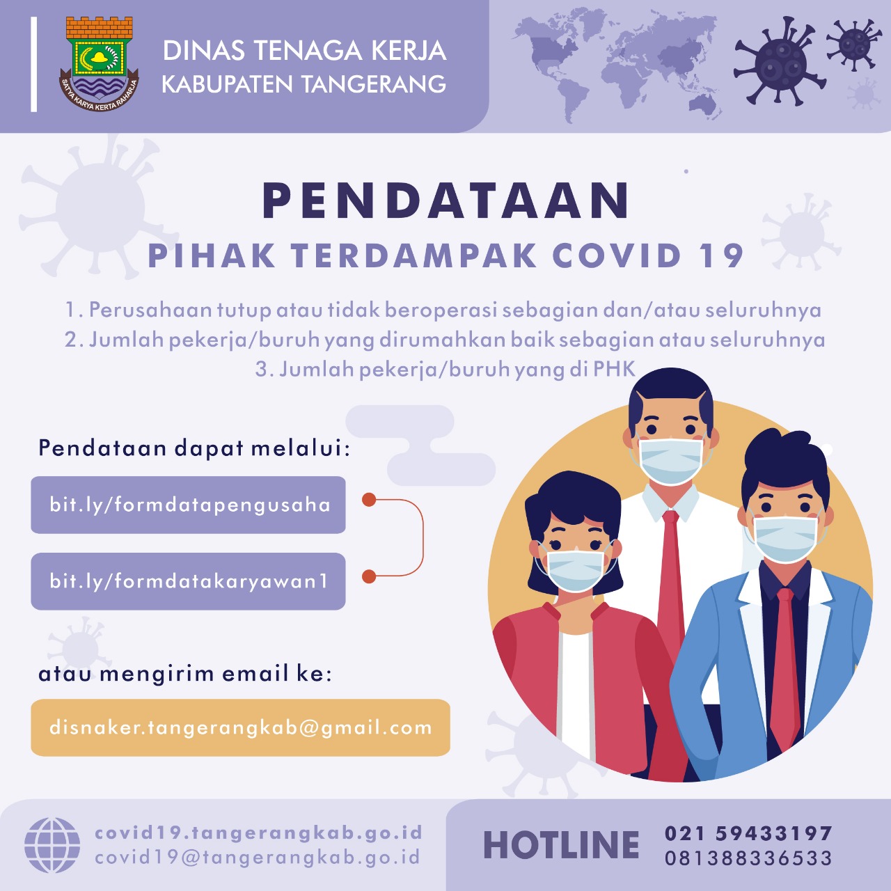 Info Penanganan Covid-19 di Dinas Ketenagakerjaan Pemkab Tangerang.