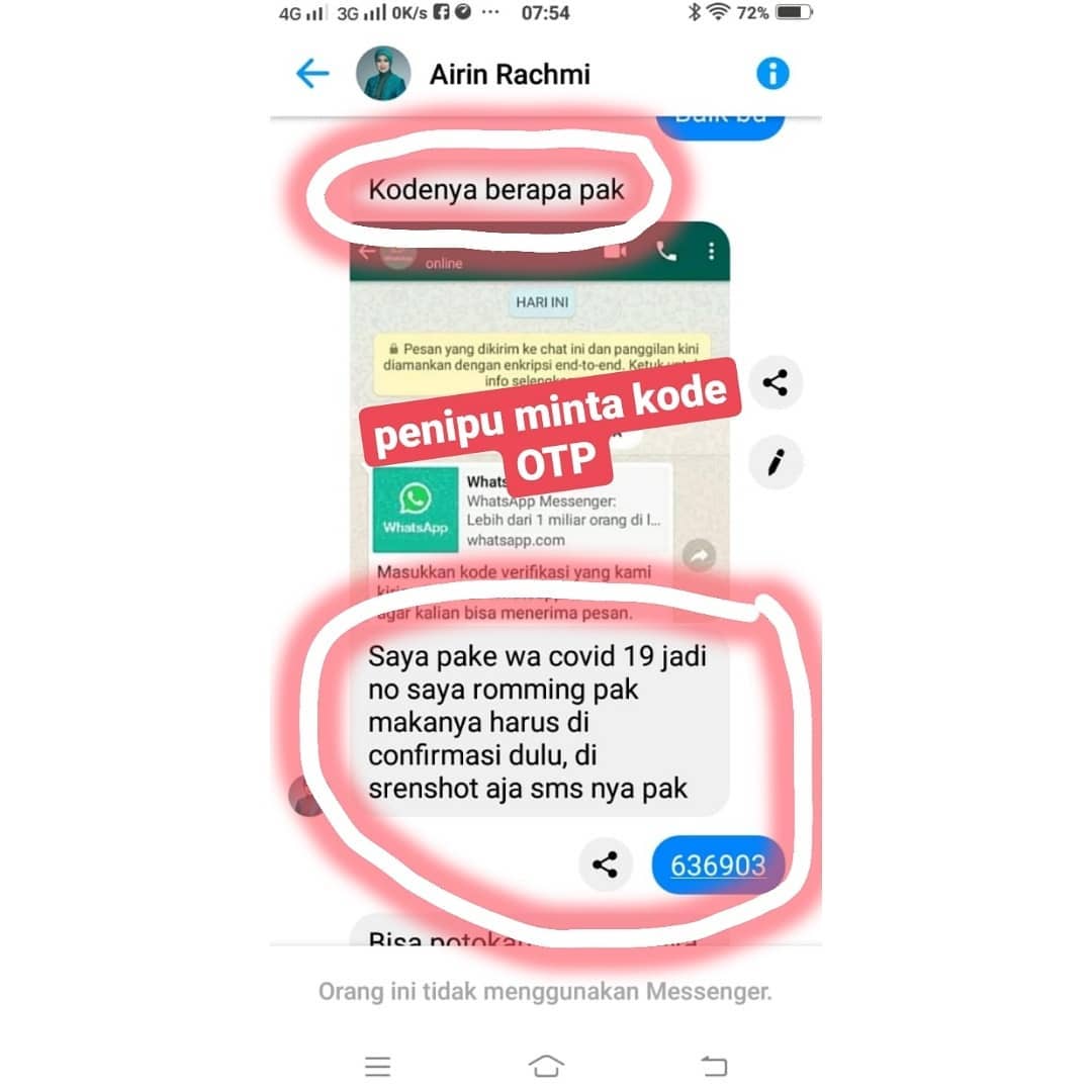 Tampilan screenshot chat penipuan.