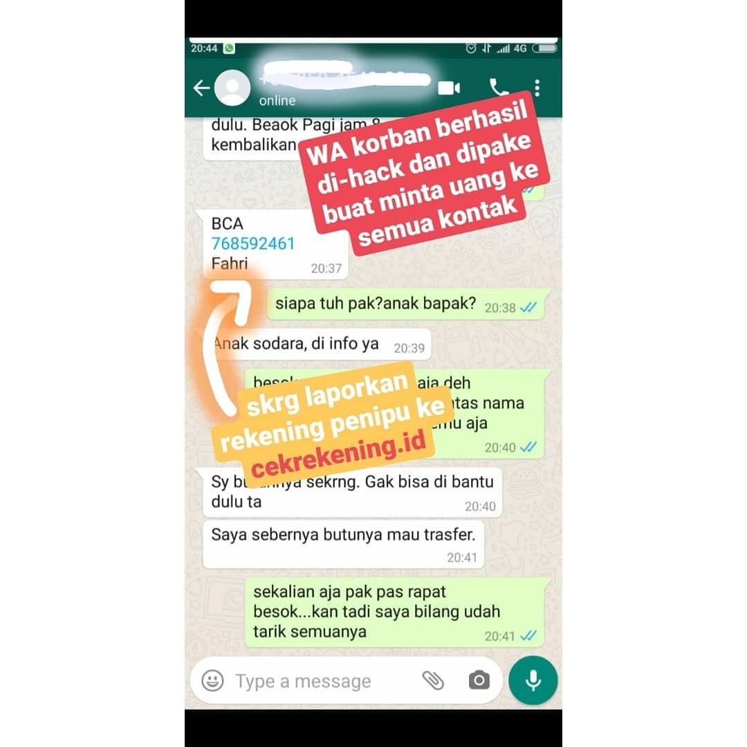 Tampilan screenshot chat penipuan.