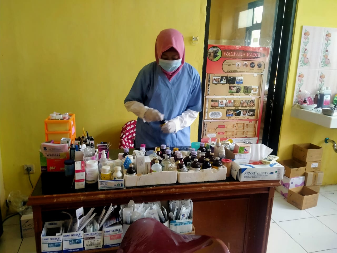 Unit Pelaksana Teknis Daerah (UPTD) Pusat Kesehatan Hewan (Puskeswan) besrta antibiotik dan keperluan lainya untuk berbagai jenis hewan di Jalan Parahu, Kecamatan Sukamulya, Kabupaten Tangerang, Rabu 16 Juni 2021.