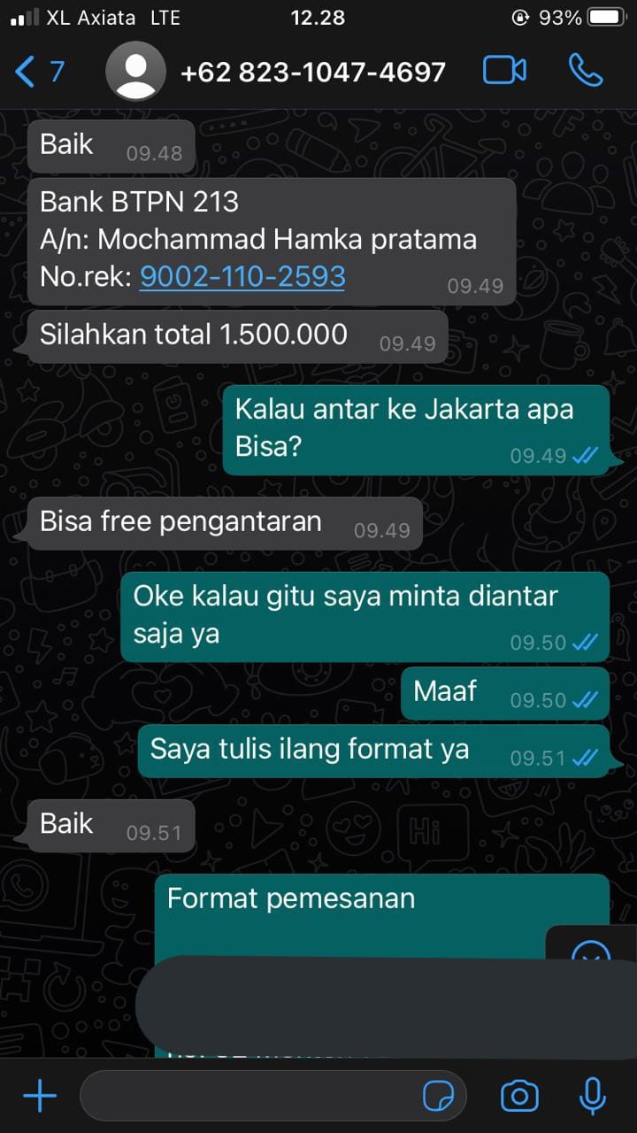 Tangkap layar bukti isi chat.