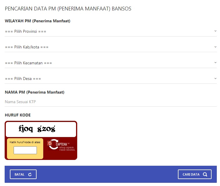 Tampilan Pencairan data (penerima manfaat) Bansos.