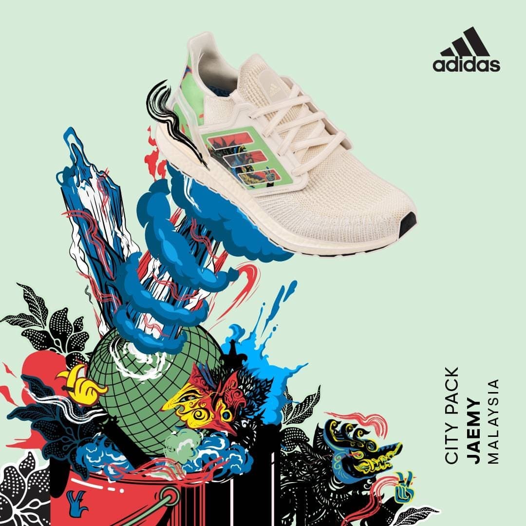Flayer sepatu UltraBOOST DNA City Pack Adidas Singapura.