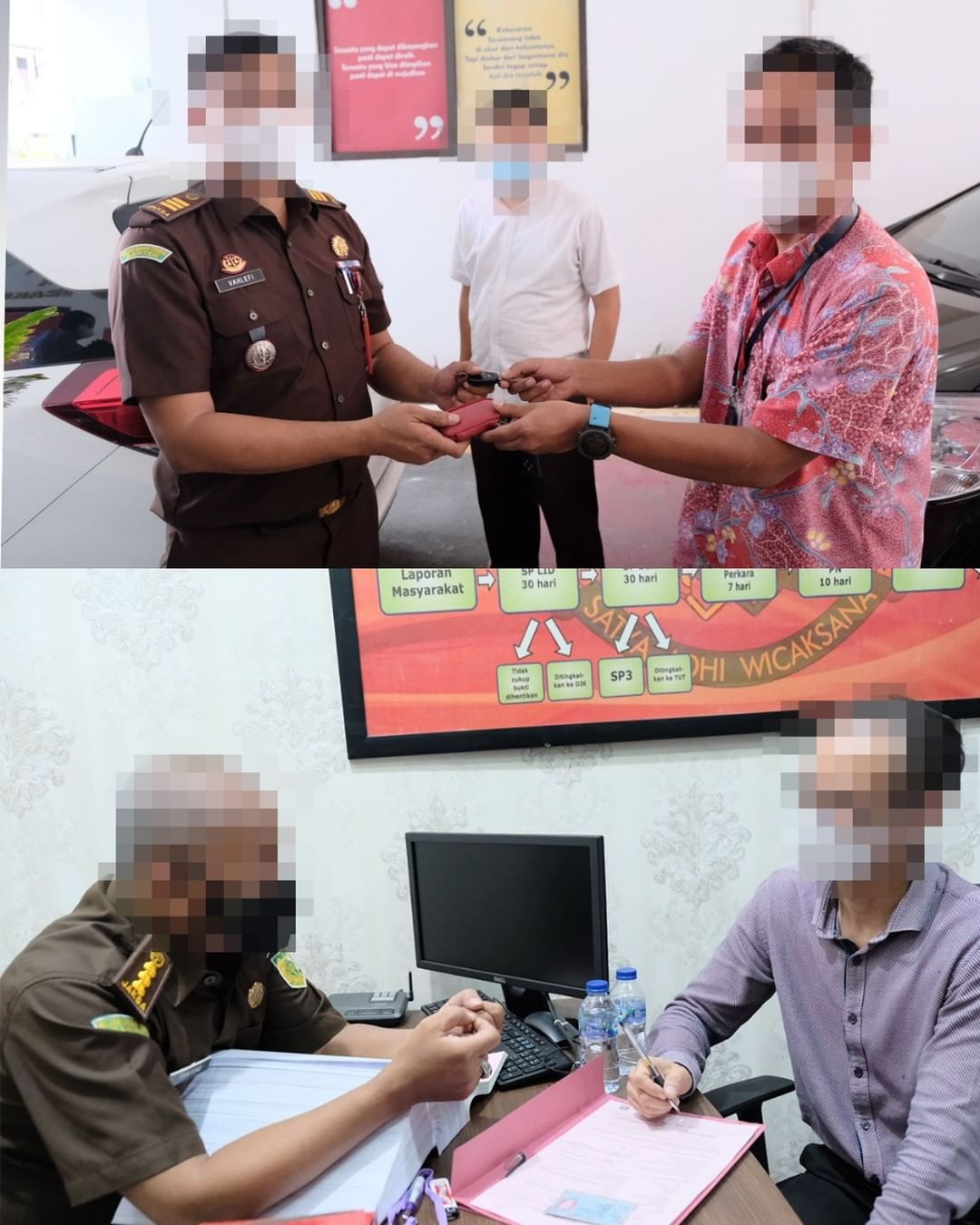 Penyerahan kunci satu unit mobil kepada perwakilan Kejaksaan Negeri (Kejari) Kota Tangerang.