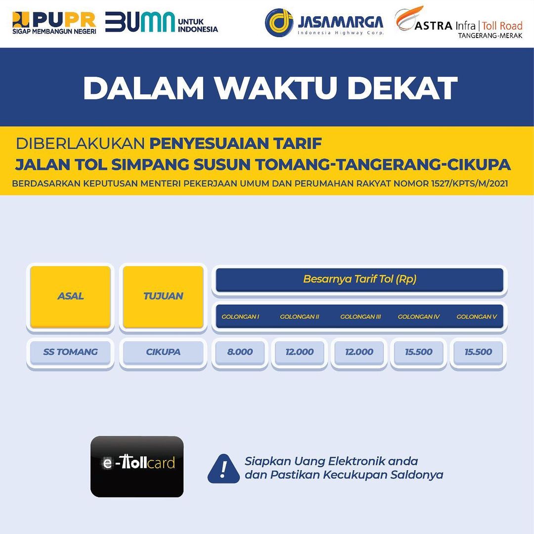 Flayer Jasamarga Metropolitan Toll Road akan menaikkan tarif jalan Tol Jakarta-Tangerang dalam waktu dekat.