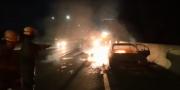 Korsleting Aki, Sedan Hangus Terbakar di Tol Jakarta-Tangerang
