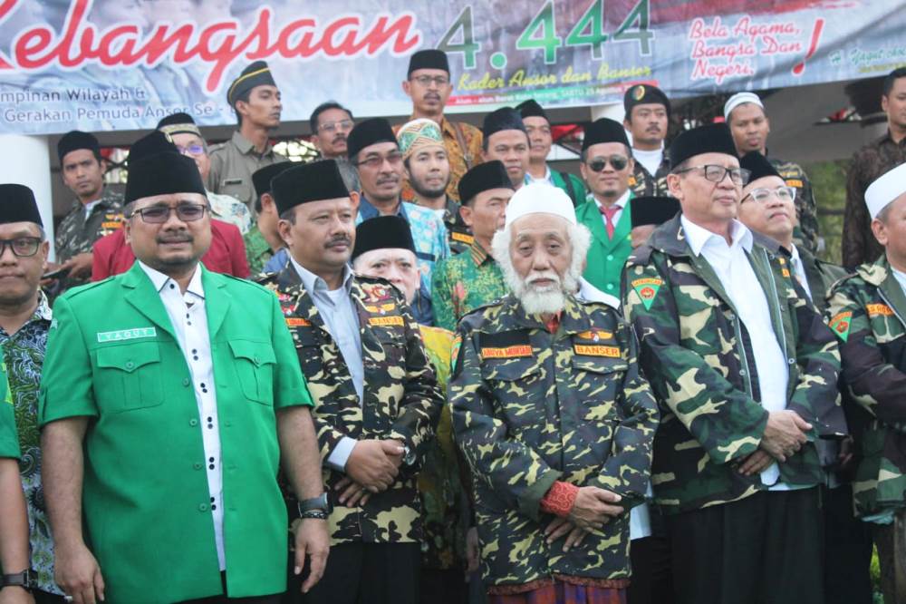 Apel Kebangsaan Gerakan Pemuda Ansor Banten di Alun-alun Barat Kota Serang, Sabtu (25/8/2018).