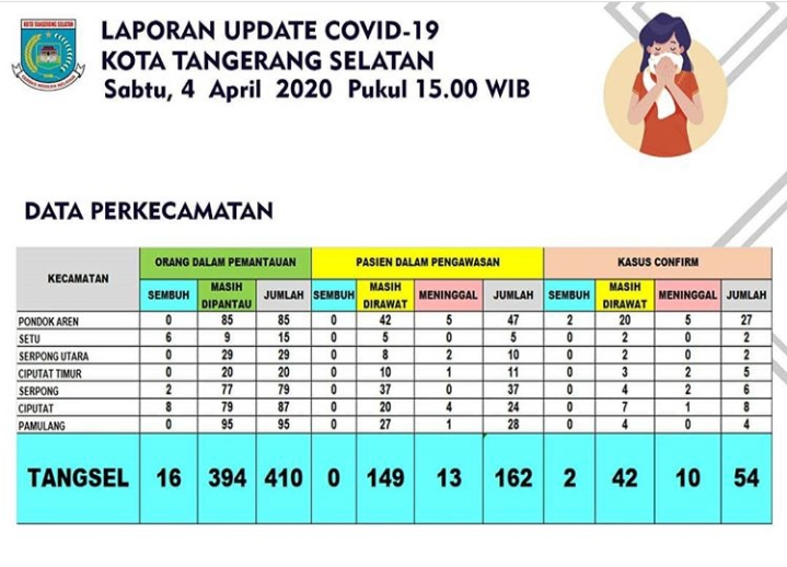 Portal data informasi COVID-19 Pemerintah Kota Tangerang Selatan.