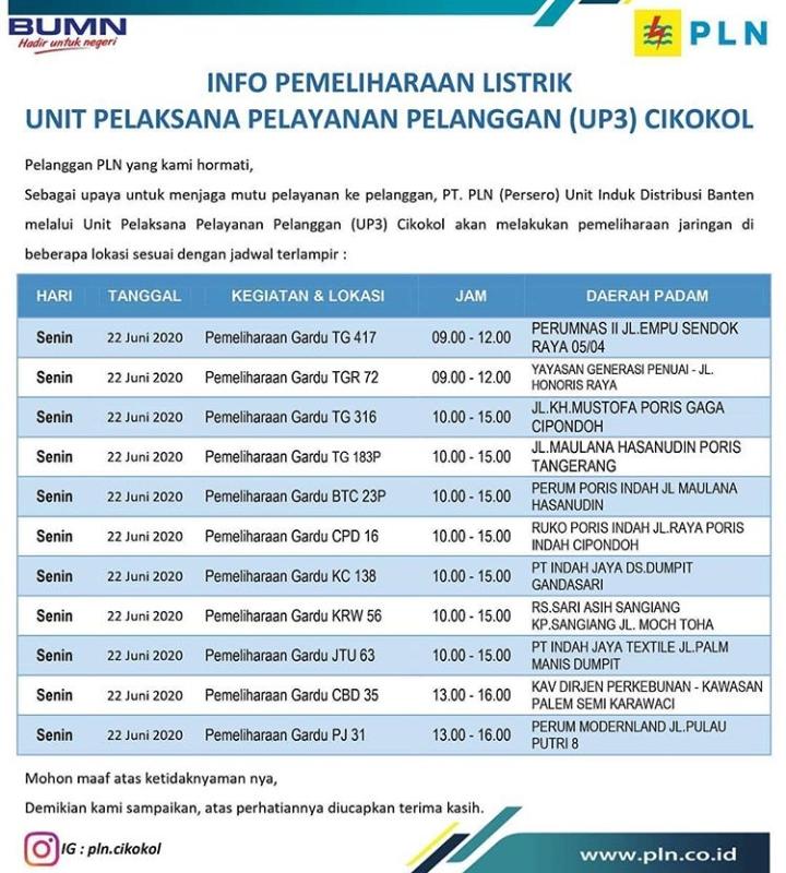 Informasi pemeliharaan listrik.