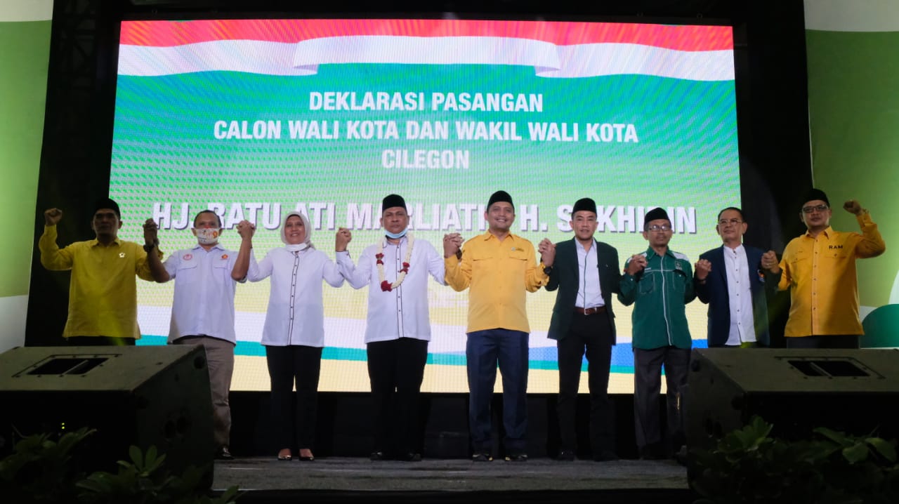 Deklarasi pasangan calon Wali Kota & Wakil Wali Kota Cilegon Ratu Ati Marliati-Sodikin, Minggu (9/8/2020).