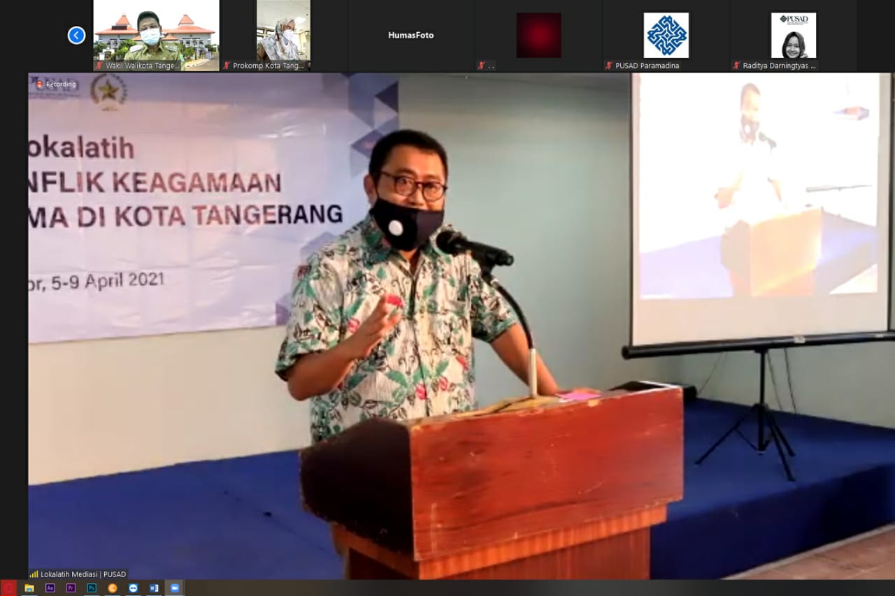 Wakil Wali Kota Tangerang Sachrudin mengikuti kegiatan Pelatihan Anggota dan Mitra Forum Kerukunan Umat Beragama (FKUB) Kota Tangerang secara virtual, Senin (5/4/2021).