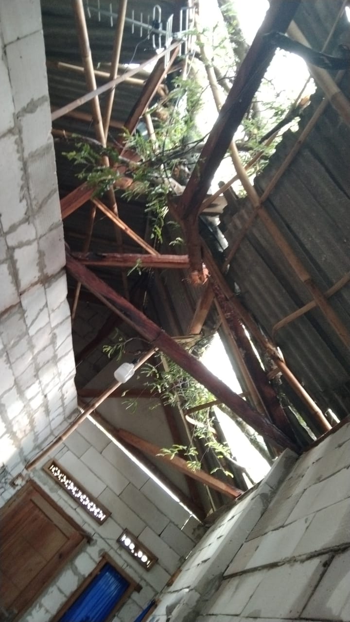 Satu unit rumah tertimpa pohon berukuran besar tumbang akibat diterjang angin Kabupaten Tangerang, Minggu 20 Juni 2021 sekitar pukul 15.30 WIB.